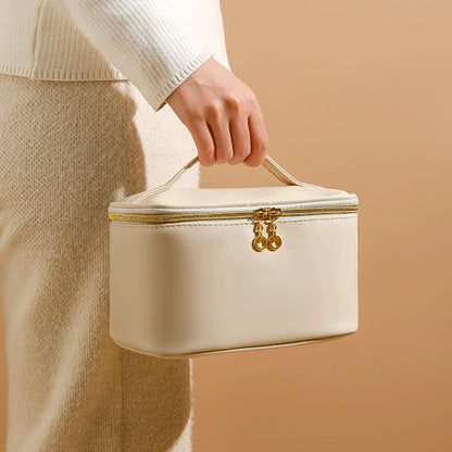 PU Leather Makeup Bag Large Capacity Travel Cosmetic Bag Toiletry Bag for with Handle and Divider White