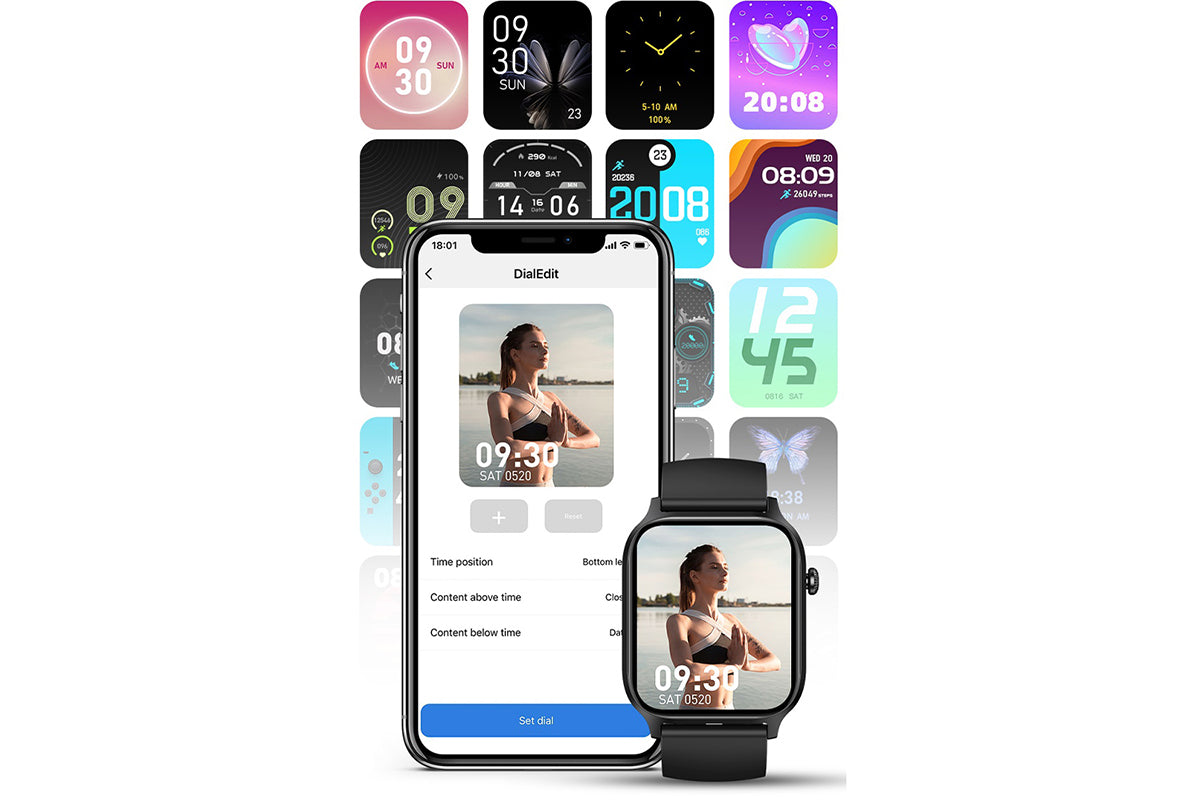 Smart Watch 1.85-Inch Fitness Watch with Heart Rate Sleep Monitor Blood Oxygen Blood Pressure Activity Tracker-Black