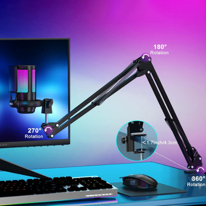 Condenser Microphone USB Laptop Computer Mic with Boom Arm for Gaming Podcast Streaming Live