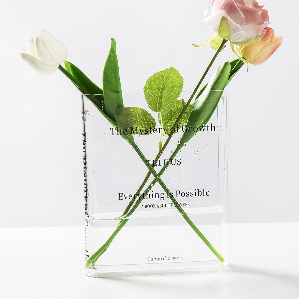 Book Vase for Flowers Room Decor Clear Flower Vase Bookshelf Bedroom Home Office Decor Style 1