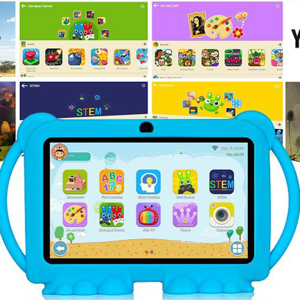 7 Inch Android Tablet with Handle Parental Control Dual Camera-Blue