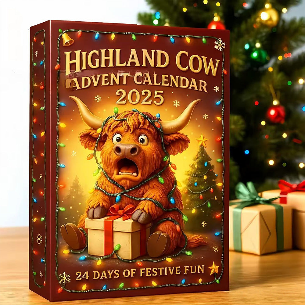 2D Highland Cow Advent Calendar 24-Day Christmas Countdown for Xmas Tree Style 1