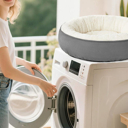Round Washable Donut Pet Bed with Anti Slip Base - Grey