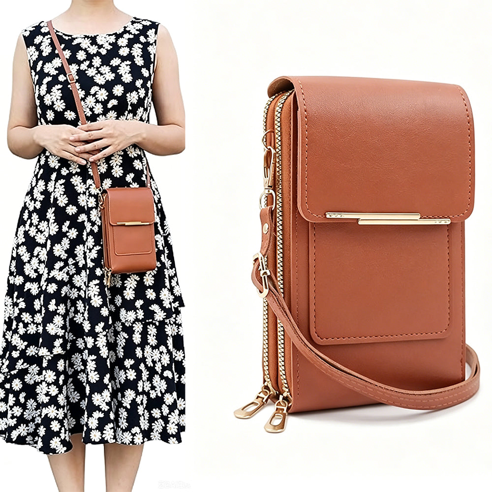 Touchscreen Crossbody Phone Bag Small Purse with Card Slots for Travel-Brown