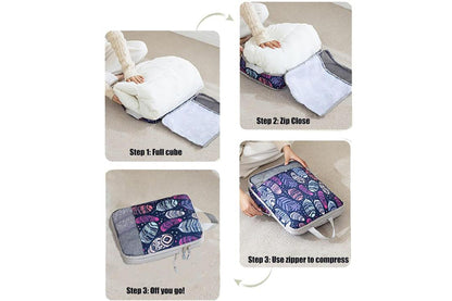 4 Pcs Travel Packing Cubes Set Space-Saving Expandable Compression Packing Cubes -Feather