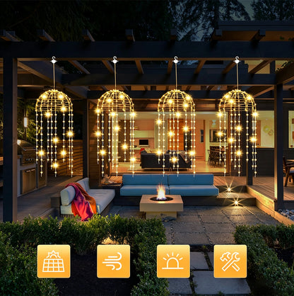 4 Pack Solar Hanging Jellyfish Lights with 256 LEDs and 8 Modes - Warm Light