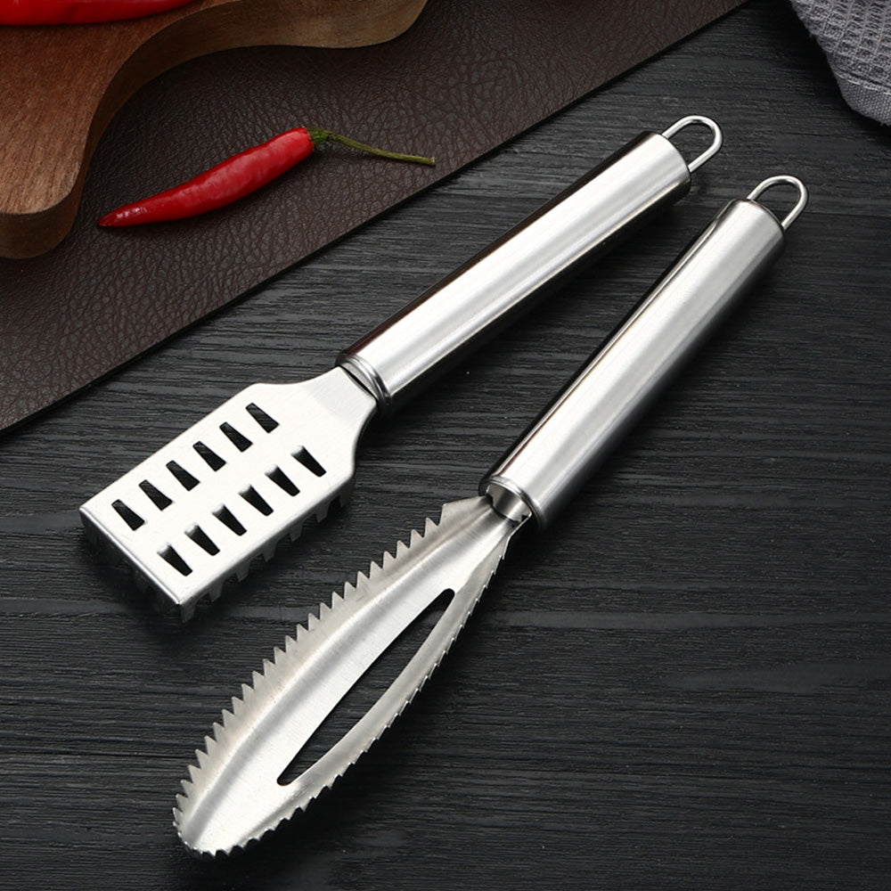 2Pcs Stainless Steel Fish Scaler Brush Scale Scraper Skin Remover Kitchen Seafood Clean Tool