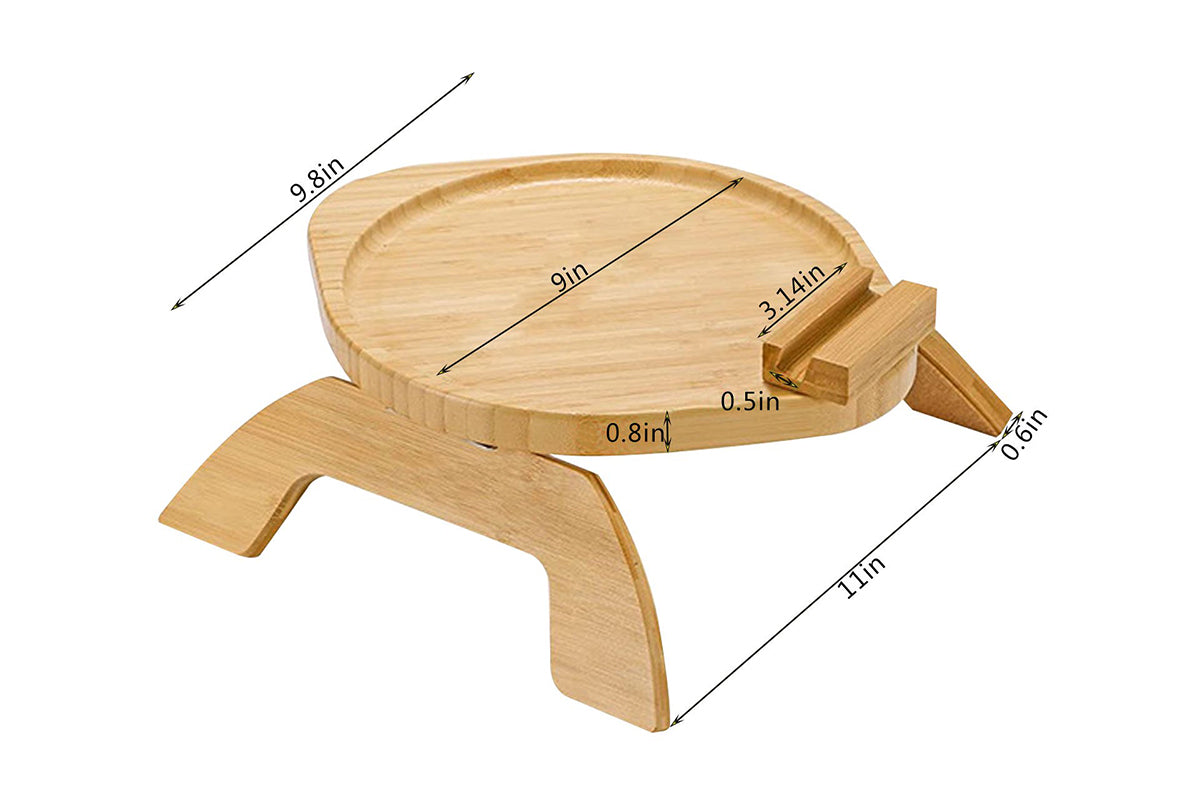 2pcs Bamboo Foldable Clip On Sofa Armrest Tray with Phone Holder-Round