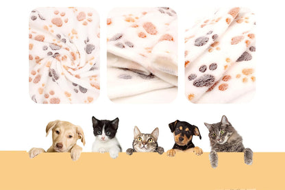 107x75cm Fluffy Fleece Dog Blanket Mat Paw Print Puppy Kitten Throw Blanket -White