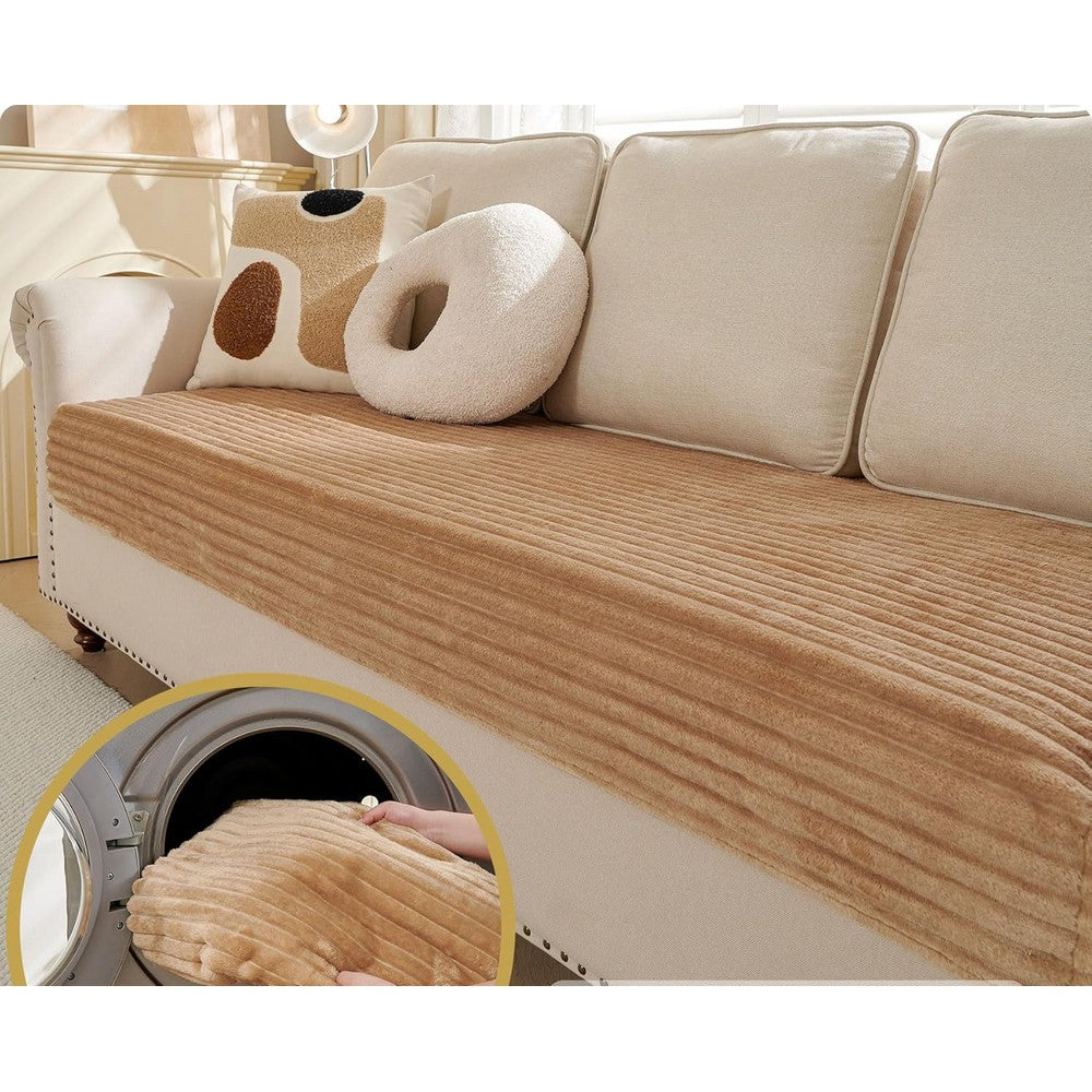 Waterproof Couch Cover for Dogs Washable Faux Fur Pet Couch Covers for Sofa-Coffee