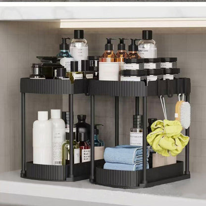 2Pcs Pull Out Storage Organizer Under Sink Shelf with 8 Hooks for Home Use
