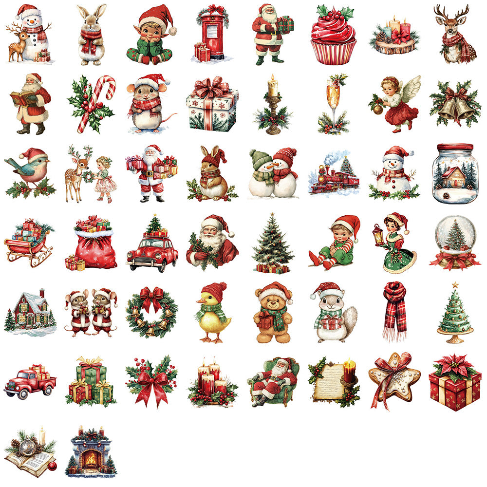 50 Pack Vintage Waterproof PET Christmas Stickers for DIY Crafts