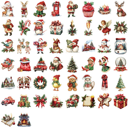 50 Pack Vintage Waterproof PET Christmas Stickers for DIY Crafts