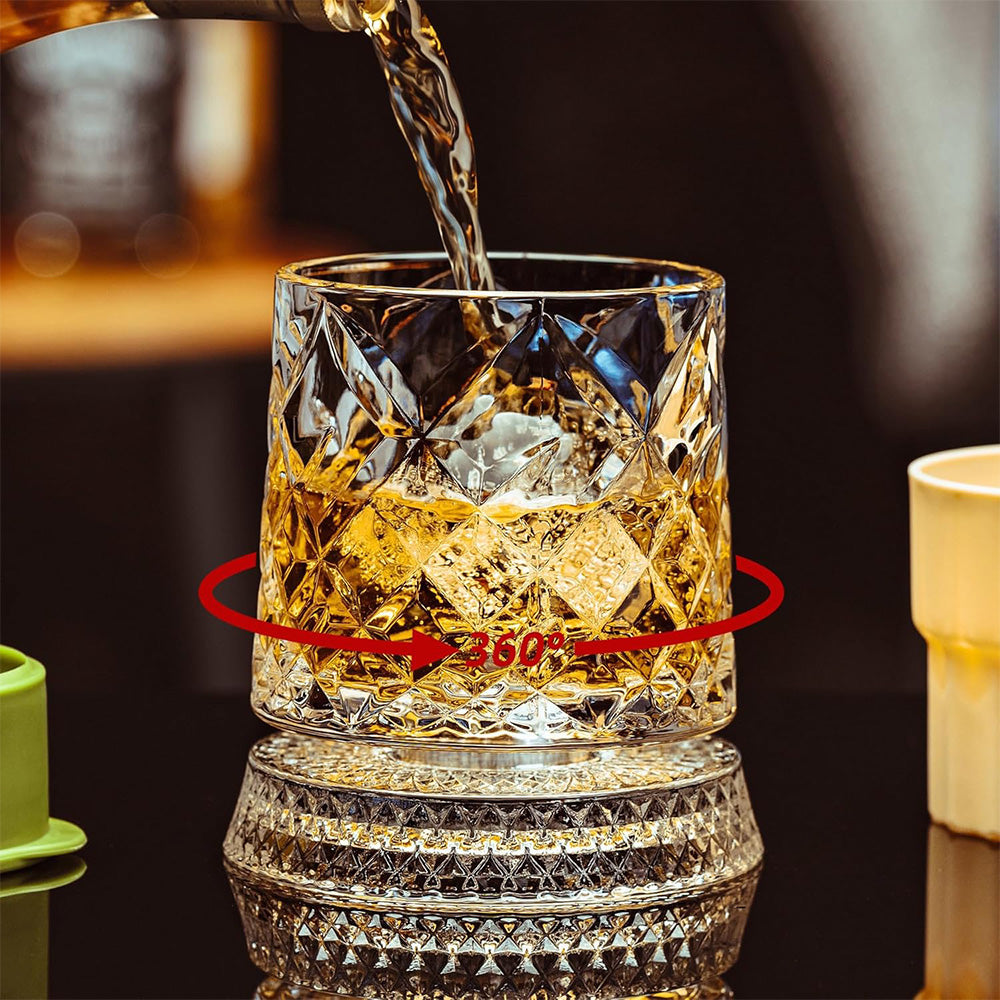 270ml Rotating Whiskey Glass Transparent Glass-Gemstone Style