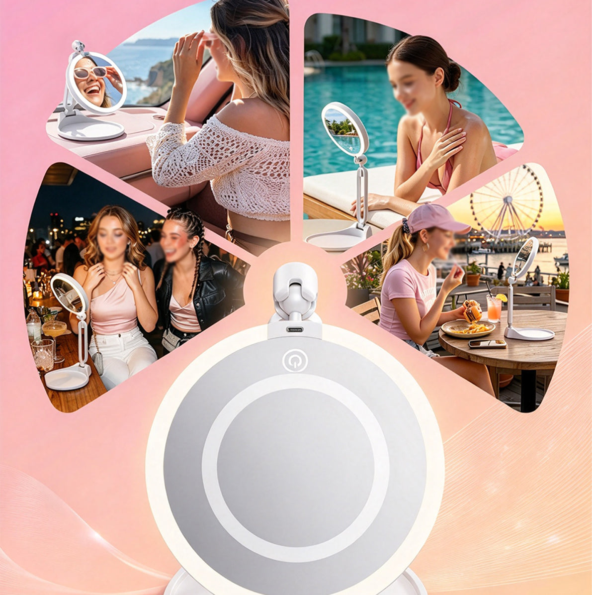 Portable Folding Double Sided LED Magnifying Makeup Mirror - White