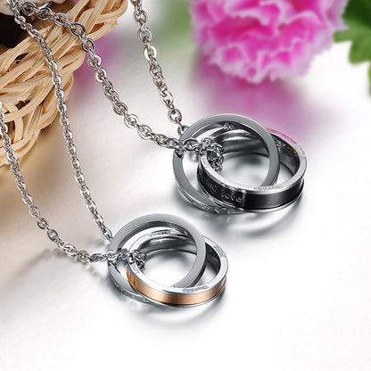 Eternal Love Interlocking Ring Couples Pendant Necklace His and Hers
