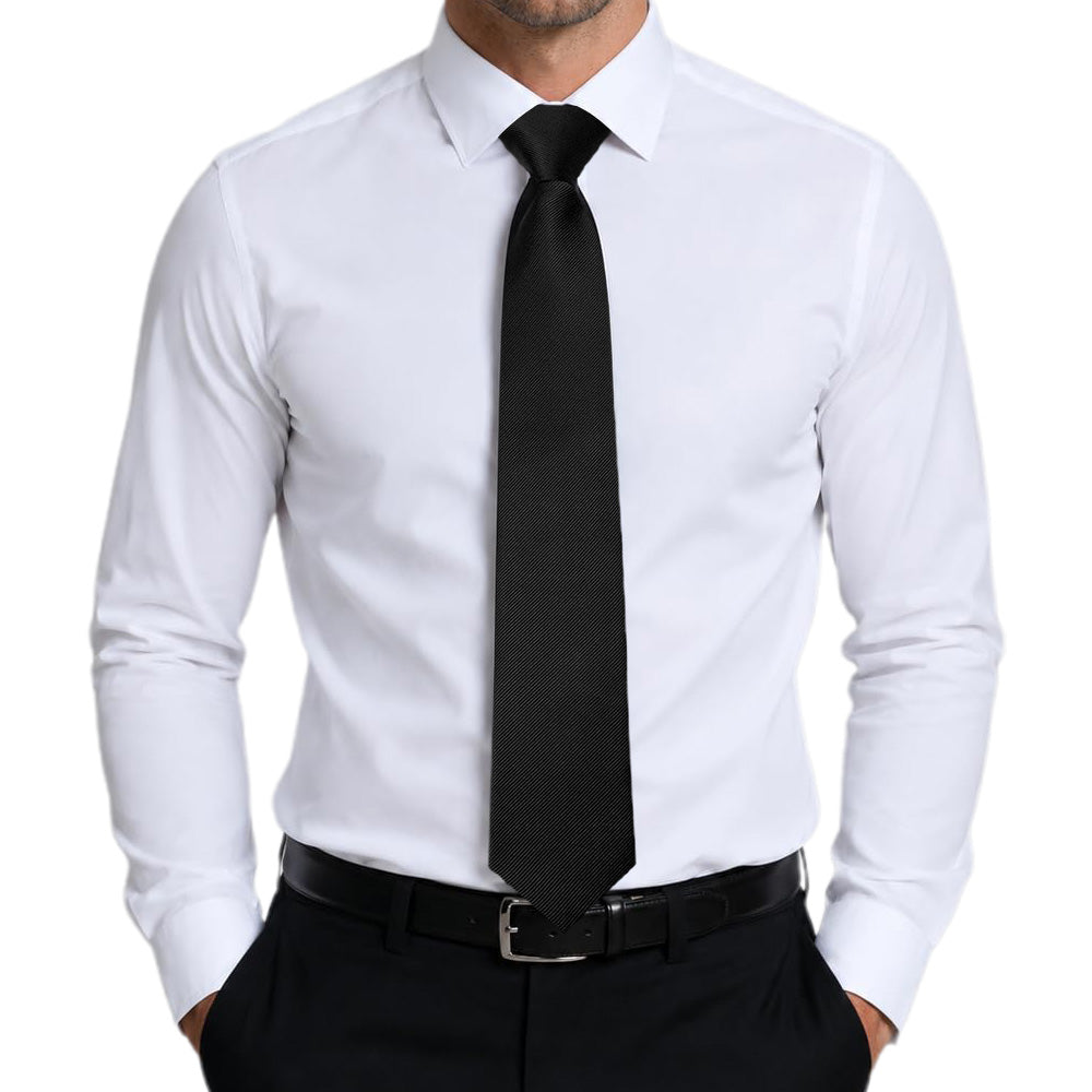 Pre-tied Zipper Tie Ready to Wear Solid Colour Business Necktie Black