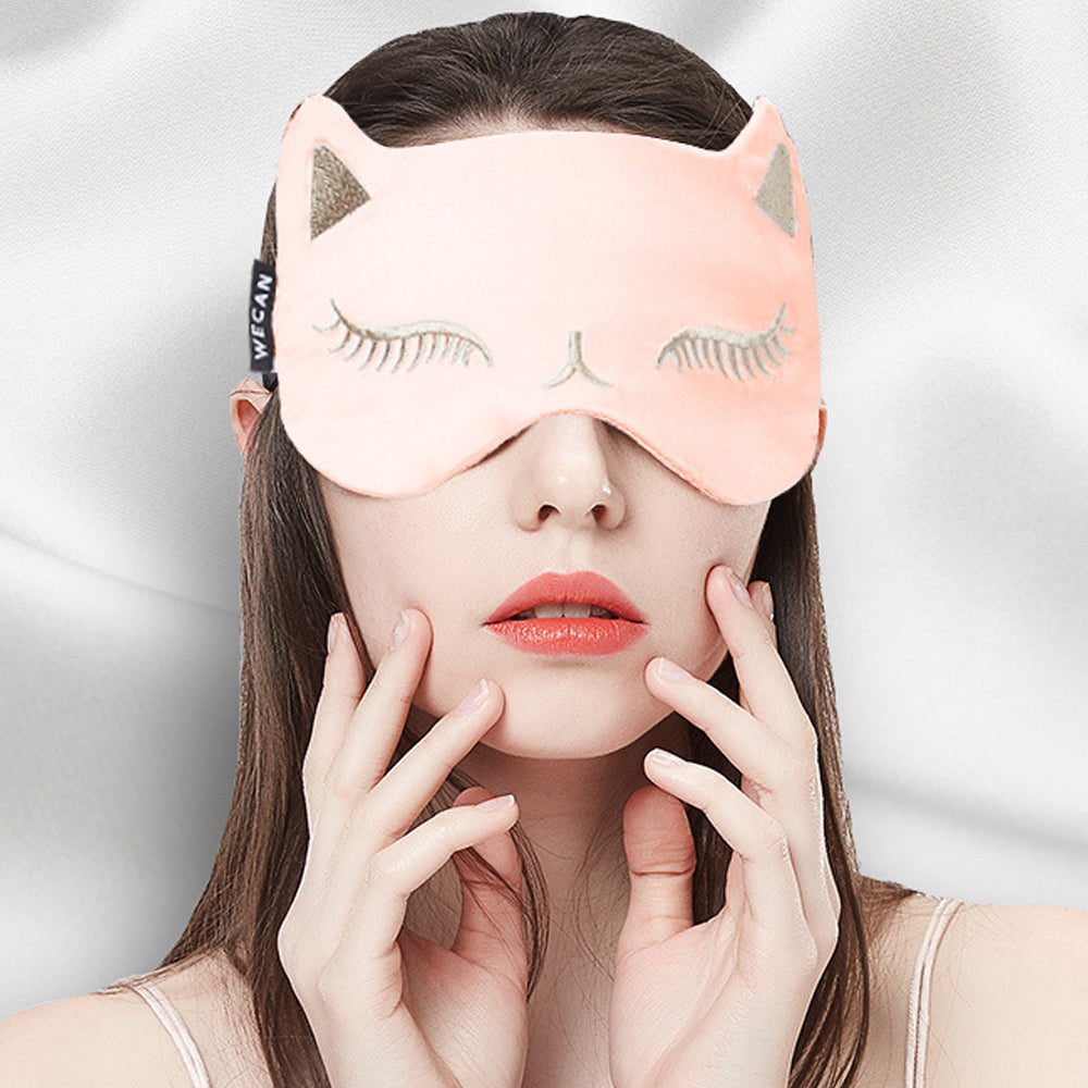 Cat Pure Mulberry Silk Travel Sleep Eye Mask Cover Padded Blindfold Soft Silky -Pink