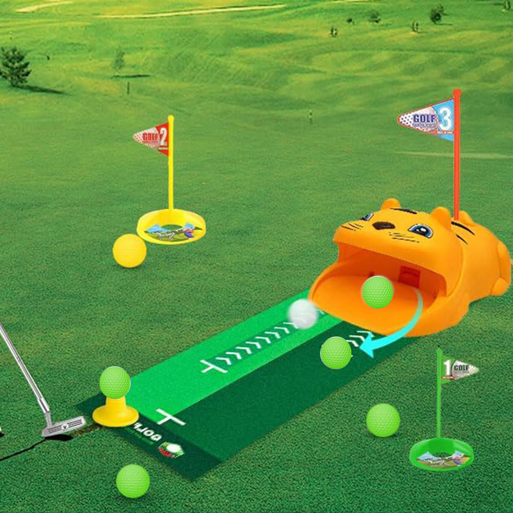 Kids Golf Toy Set with Tiger Ball Returner Clubs and Putter Mat for Indoor & Outdoor Play