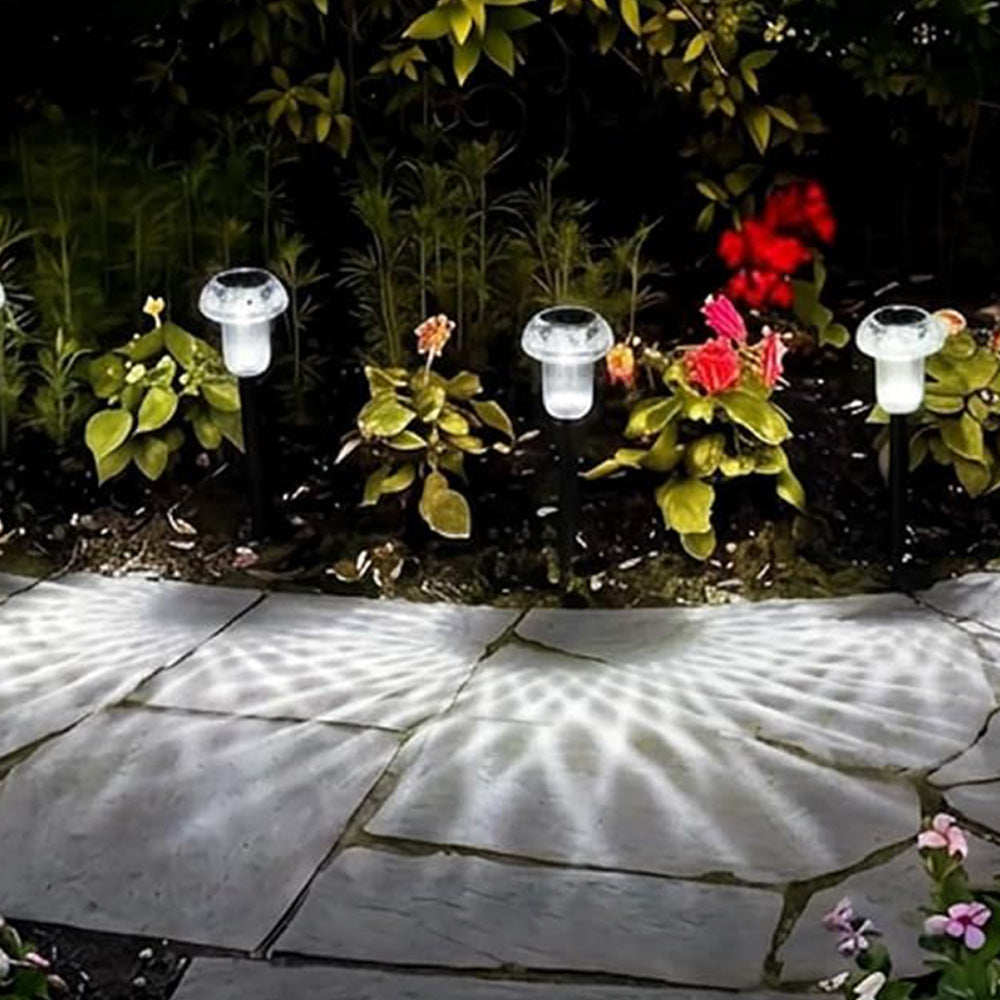 4 Piece Solar Mushroom Rhinestone Ground Stake Lights - White