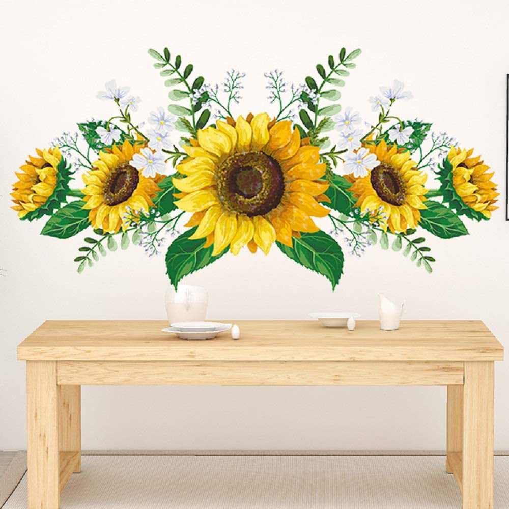 Sunflower Wall Stickers with Green Leaves Wreath Wall Decals