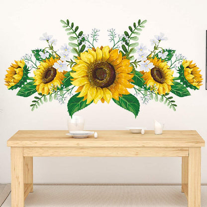 Sunflower Wall Stickers with Green Leaves Wreath Wall Decals