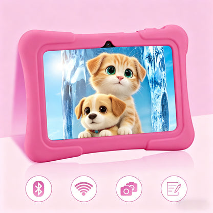 7 Inch Kids Tablet Android 10.0 Quad Core 16GB with Shockproof Silicone Case-Pink