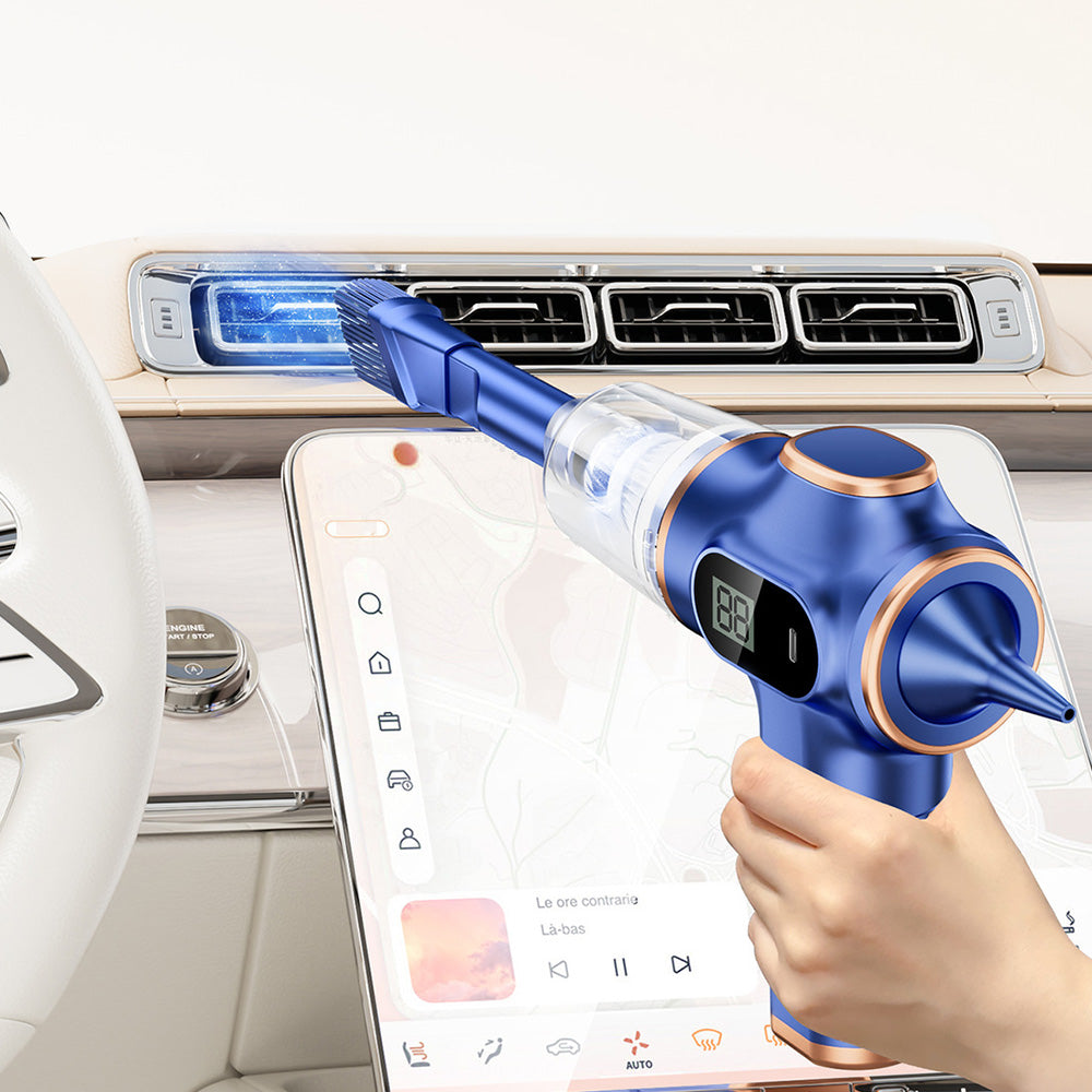 Cordless Desktop and Car Vacuum Cleaner with Blow & Suction Functions and Digital Display-Blue