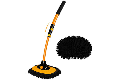 102cm Telescopic Adjustable Car Wash Mop Brush Kit with 15 Degree Curved Long Handle for Vehicle Cleaning -Yellow