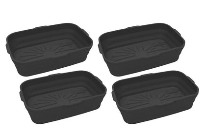 4Pcs Reusable Baking Air Fryer Silicone Liners Pot Food Grade Airfryer Basket Bowl-Black