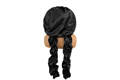 Double Layer Satin Sleep Cap for Long Hair Braids and Natural Hairstyles - Black
