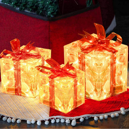 3-Pack 3D Christmas Gift Boxes with LED Lights Holiday Decorations Style 1