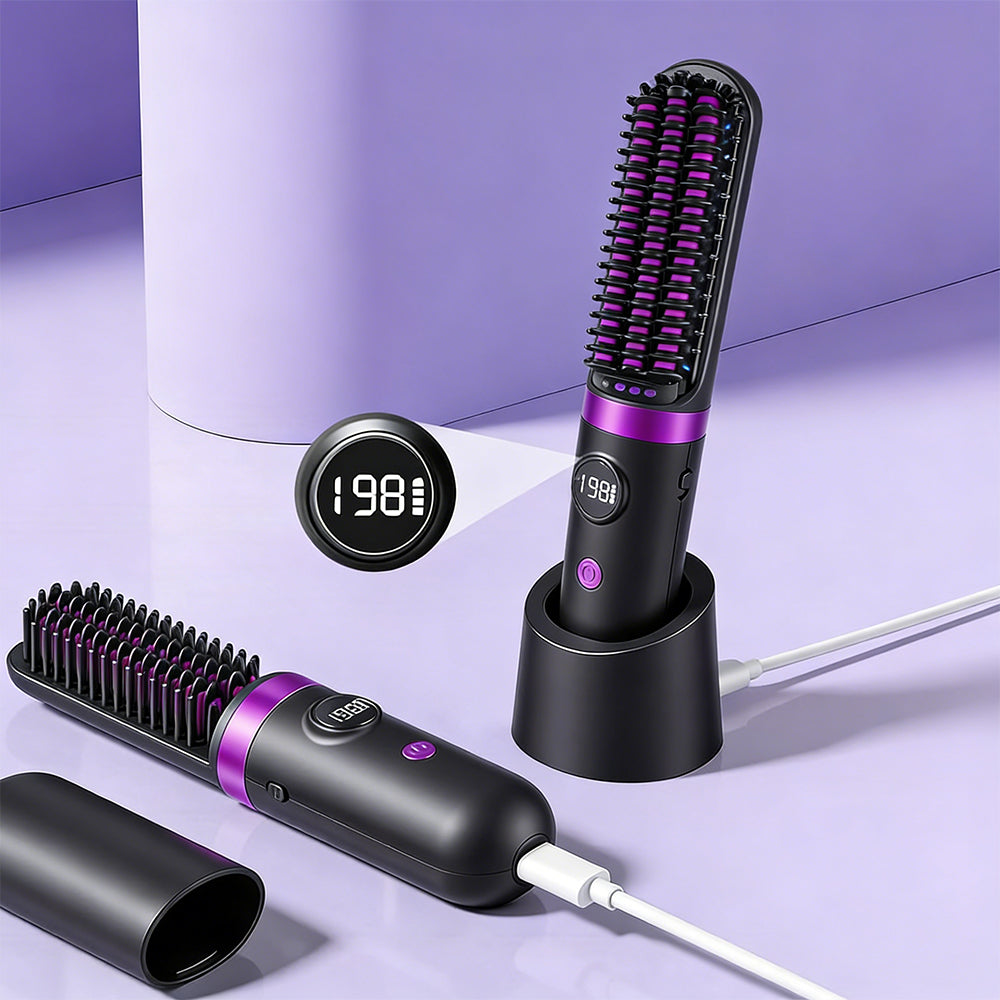 Hair Straightener Brush with Base-Black