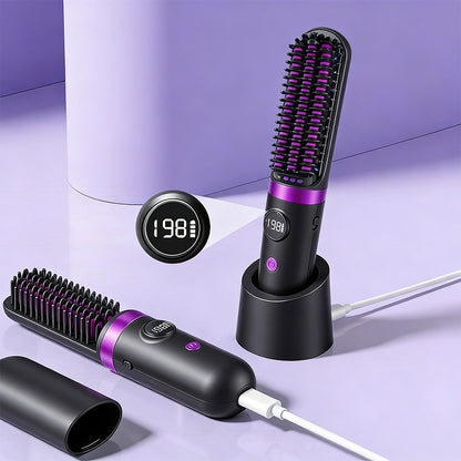 Hair Straightener Brush with Base-Black