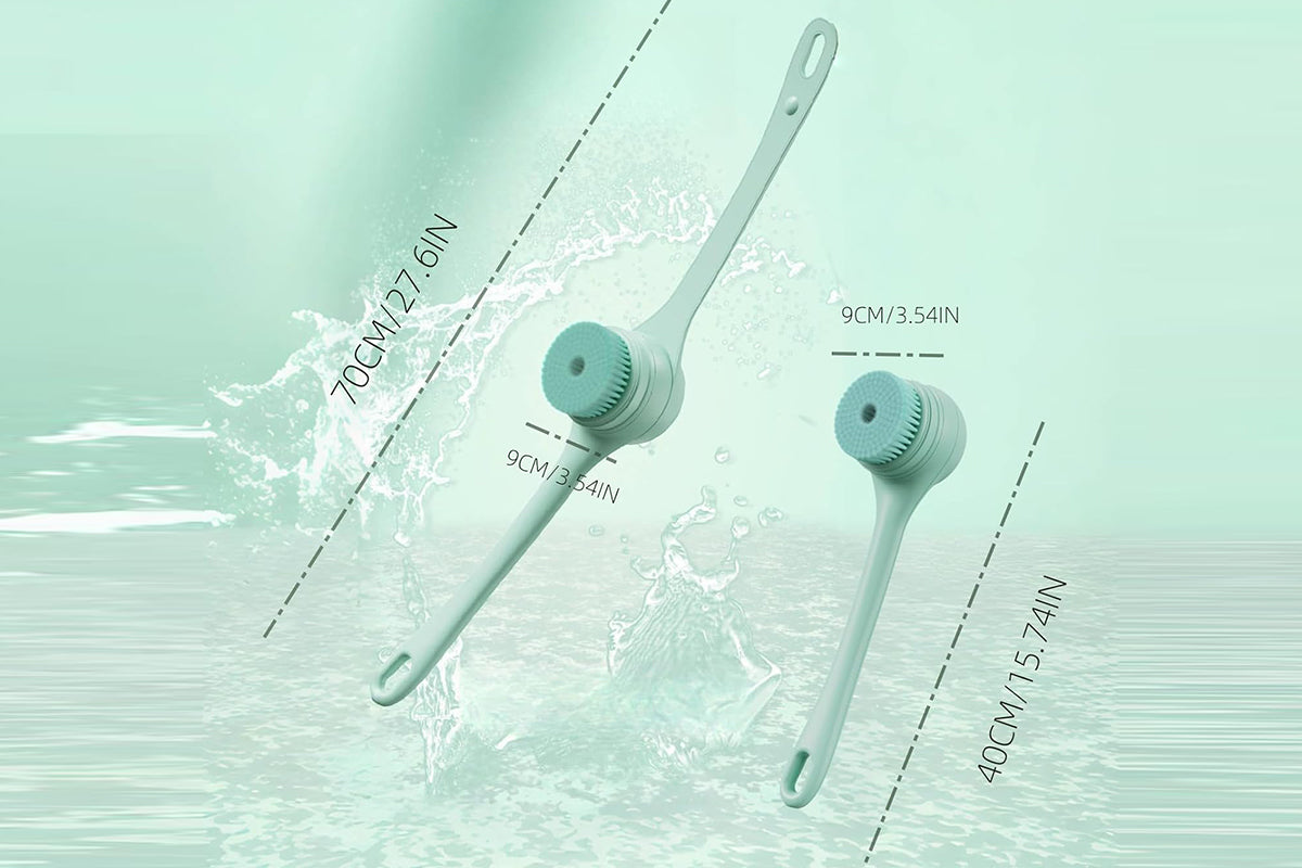 5 in 1 Electric Body Back Scrubber Dual Handle Bath Brush for Shower Exfoliating-Green