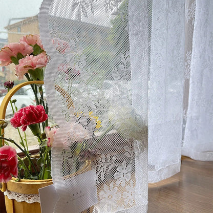 Vintage Lace Sheer Curtains with Flower & Branch Design Voile Curtains for Living Room & Garden