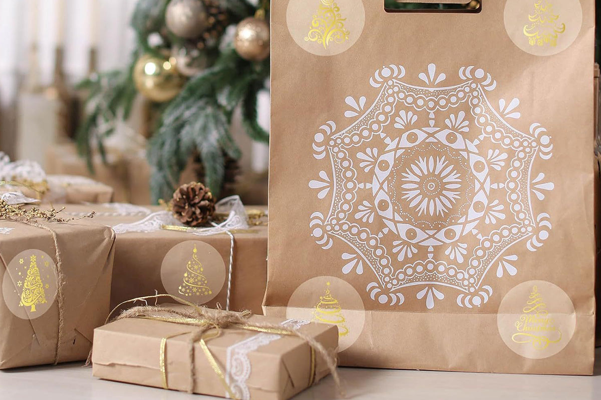 2 Rolls 1000 Gold Foil Clear Round Christmas Stickers