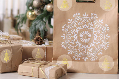2 Rolls 1000 Gold Foil Clear Round Christmas Stickers