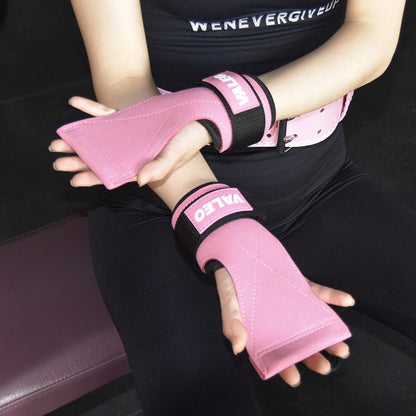 Pair of Weight Lifting Gloves Adjustable Hook and Loop Wrist Strap for Deadlift and Powerlifting Gym Workout Lifting Hooks Pink