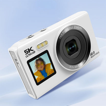 5K HD Dual Screen Selfie Digital Camera 80MP Photography Camera - White