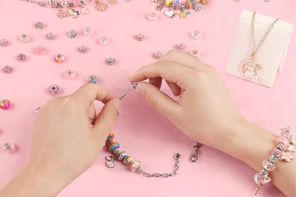 133Pcs Charm Bracelet Making Kit for Girls with Jewelry Box DIY Beaded Jewelry Making Kit Christmas Gift-Rainbow and Pink
