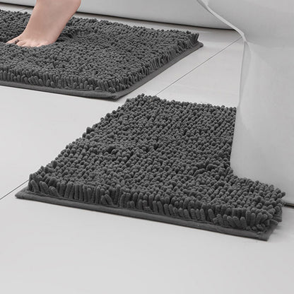 2 Piece Absorbent Bathroom Mat and U Shape Toilet Rug Set - Dark Grey