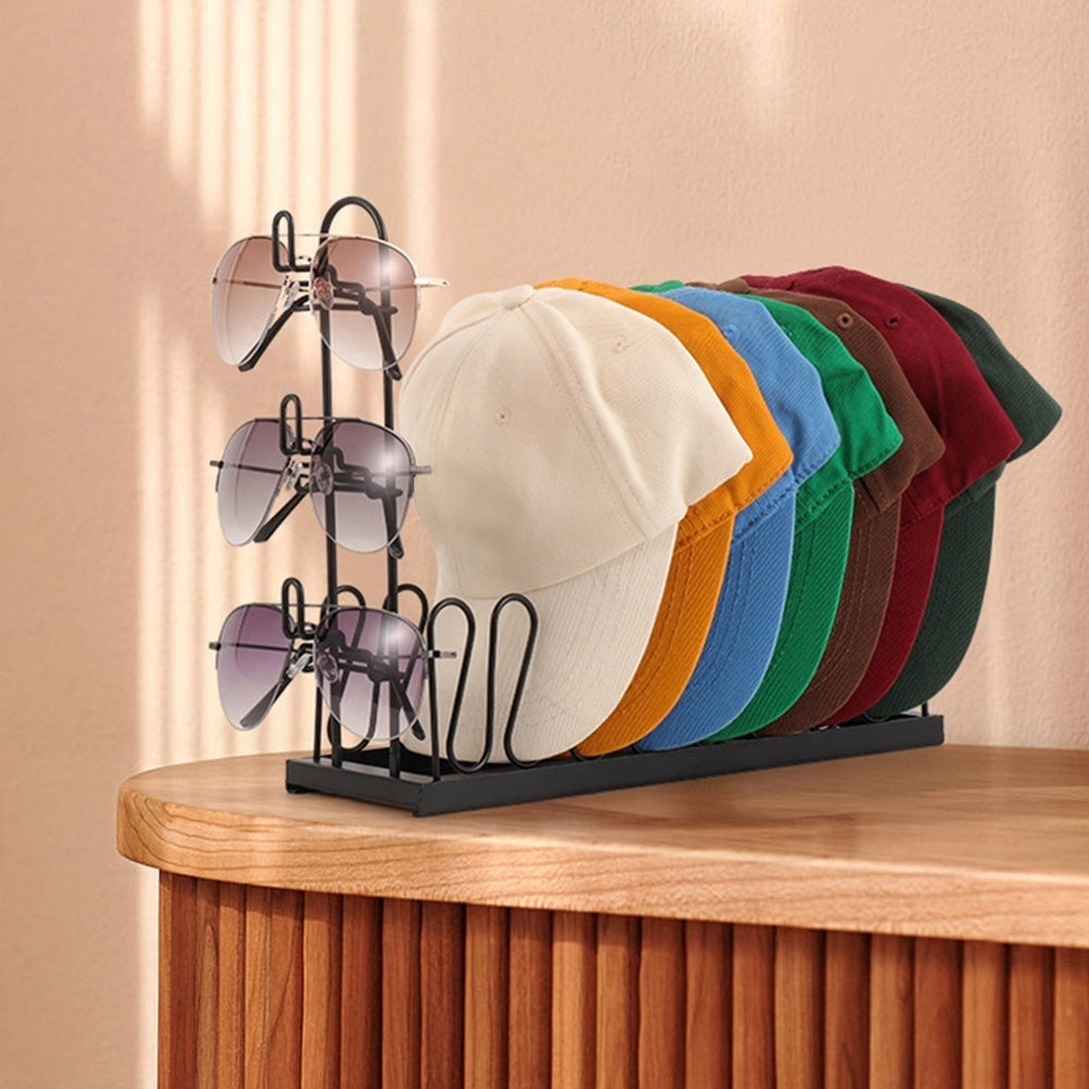 2 Piece Metal Hat Organizer Racks for 8 Caps and 3 Glasses Each