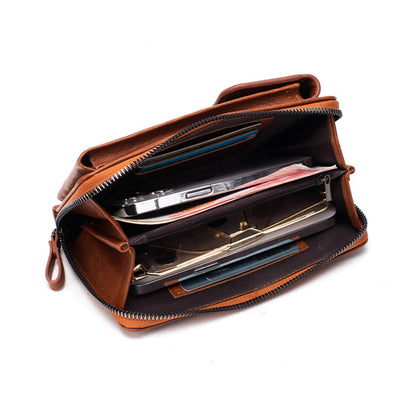 PU Leather Women Pouch Bag Mobile Phone Bag Crossbody Purse Wallet Shoulder Bag-Brown