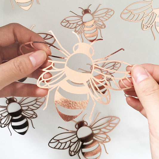 24Pcs Shiny Wall Stickers Hollow Bee Stickers for Home Decoration -Pink