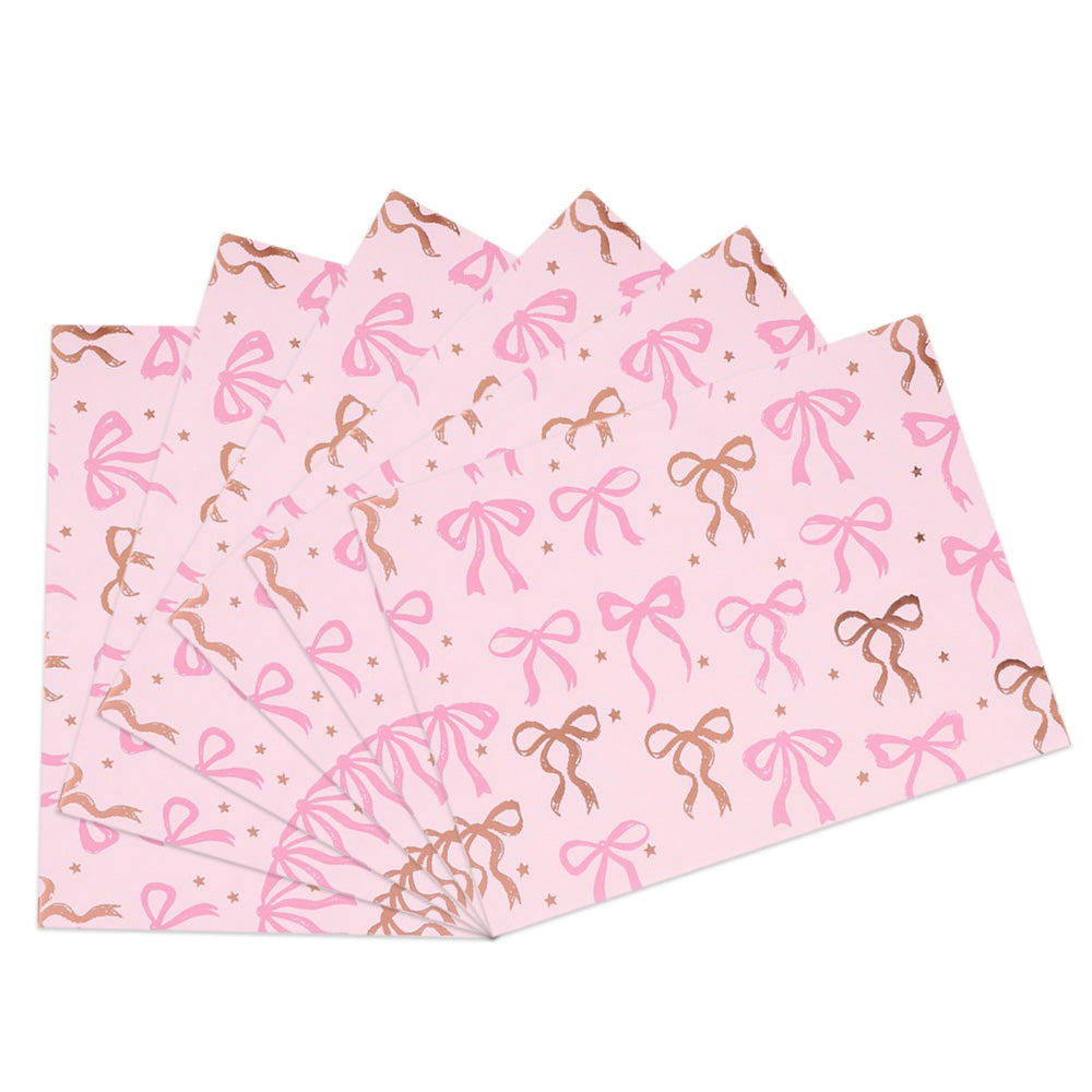 6 Sheet 70x50cm Coquette Bow Pattern Gift Wrapping Paper Set - Pink