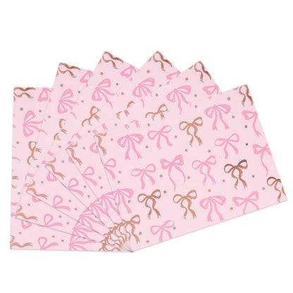 6 Sheet 70x50cm Coquette Bow Pattern Gift Wrapping Paper Set - Pink