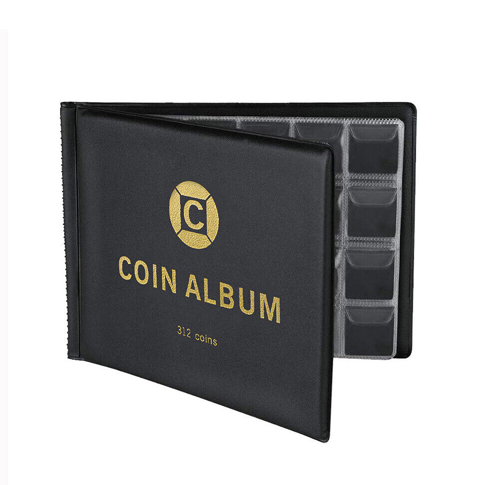 312 Slots Black Coin Album Storage Book for Collectors Coins Stamps Badges Cards