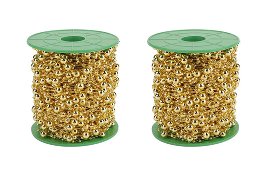 2Pcs DIY Decor Christmas Tree Artificial Pearls Chain Plastic Bead Roll String-Gold
