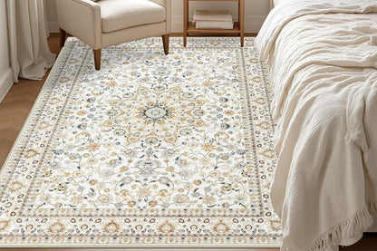 Vintage Boho Rug Non-Slip Floor Carpet - White